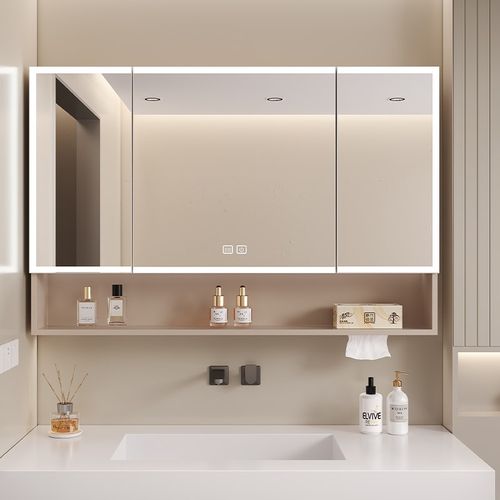 太空铝浴室智能镜柜卫生间挂墙式美妆G储物收纳柜置物柜带灯除雾