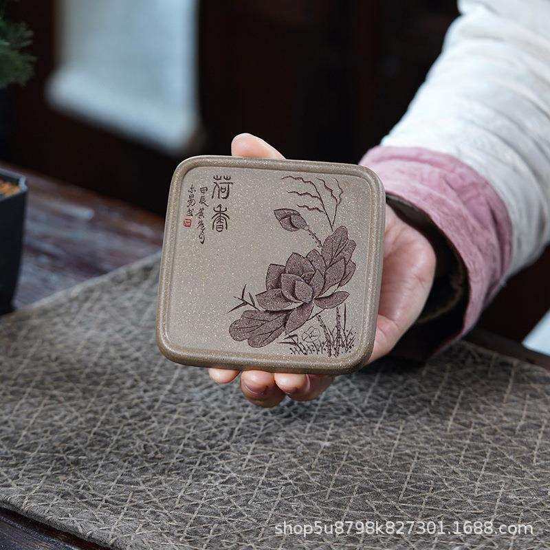 中式紫砂小型干泡台手刻荷花茶道个性可养茶盘家用养壶托盘茶具,鲜花速递/花卉仿真/绿植园艺,割草机/草坪机,淘宝优惠券,粉丝福利购,淘宝优惠卷