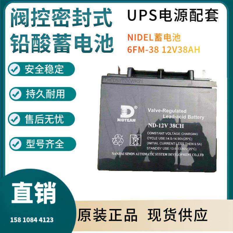 NIDEL蓄电池6-FM-38 12V38AH 仪器电源 机房备用 UPS储能电池三年