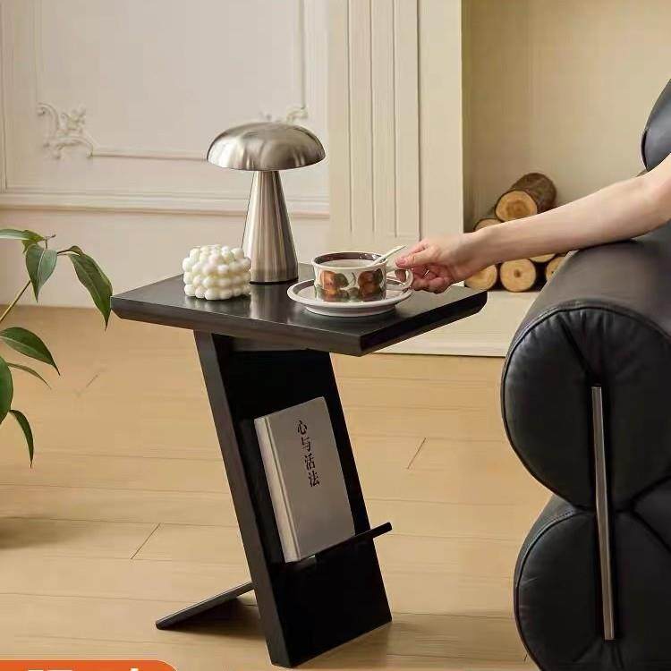 北欧极简实木Z字边几茶几家用客厅沙发角几复古网红杂志置物架