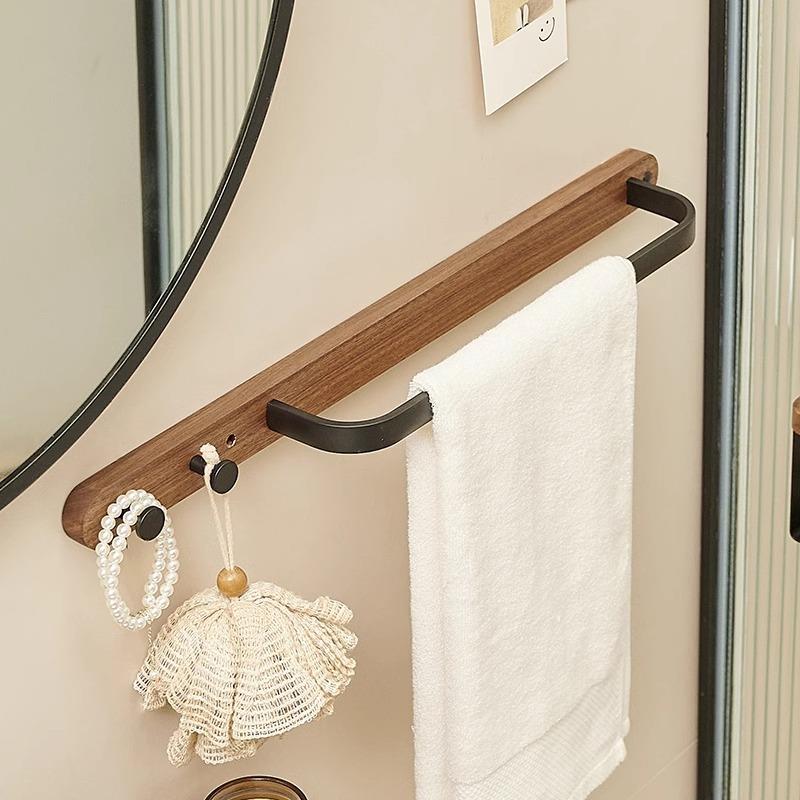 毛巾架免打孔卫生间置物架浴室厕所浴巾架子太空铝挂架实木毛巾杆