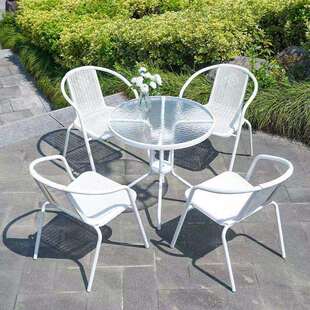 户外阳台桌椅庭院露天休闲组合三件套室外奶茶店折叠桌子白色藤椅