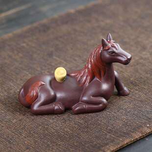 宜兴茶宠紫砂马十二生肖茶具雕塑摆件马上有钱茶玩茶桌装饰可养