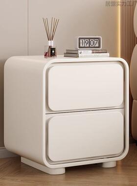 奶油风床头柜皮革免安装床头收纳柜家用卧室床头柜子小型床边窄柜