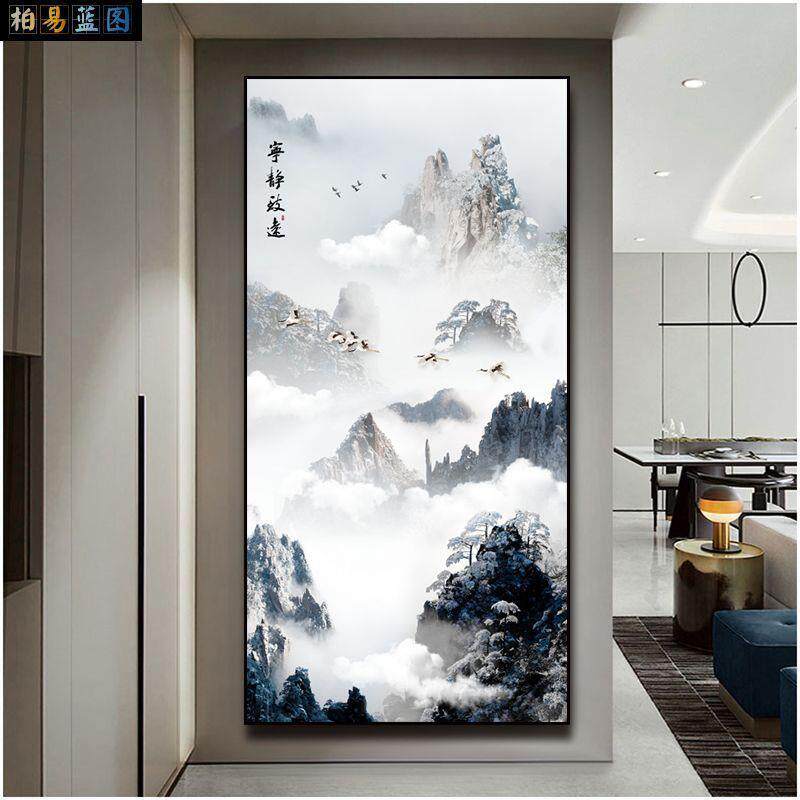 2024新款高端玄关过道走廊入户新中式意境水晶山水风景画装饰挂画