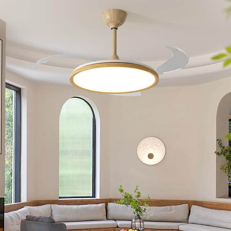 原木风扇灯家用一体吊扇灯客厅卧室餐厅书房新款原木简约风扇吊灯
