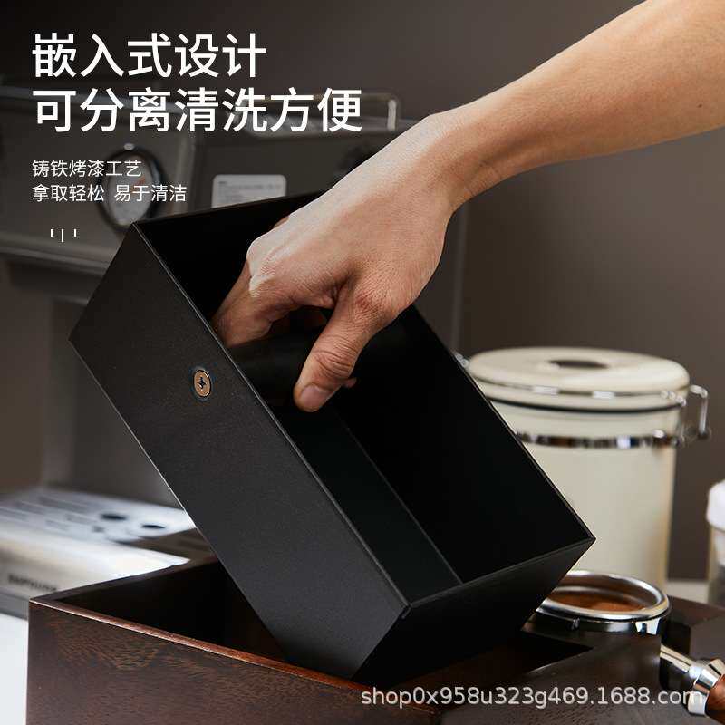 咖啡多功能敲渣盒实木质粉渣桶压粉底座胡桃木填压座咖啡手柄支架
