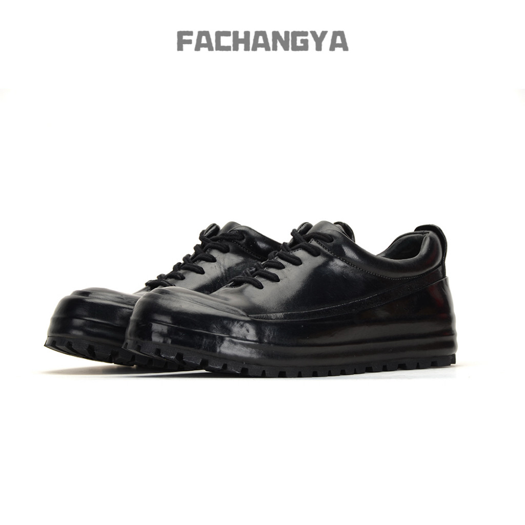 FACHANGYA新款休闲板鞋黑色做旧手工鞋马皮鞋内增高时尚潮流男鞋