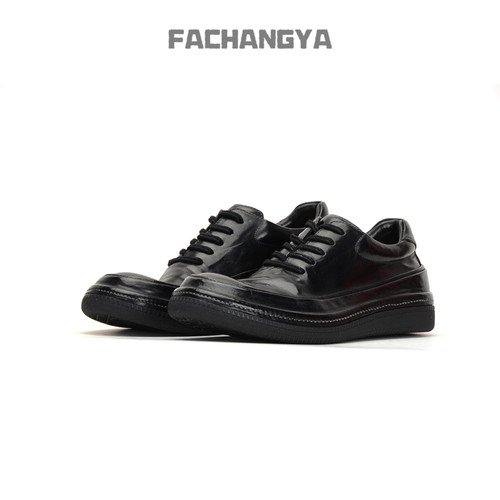 FACHANGYA黑色休闲板鞋系带手工鞋水洗鞋马皮鞋透气男鞋时尚男鞋