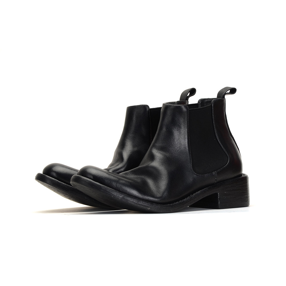 FACHANGYA骆驼皮切尔西靴黑色男靴子固特异手工缝线水洗鞋马丁靴