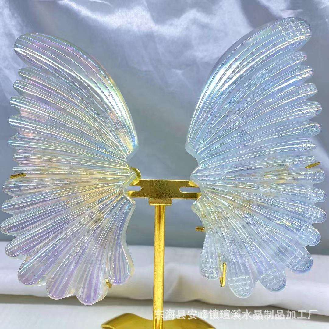 厂家天然电镀莹石彩色翅膀蝴蝶手工雕刻装饰道具摆件水晶