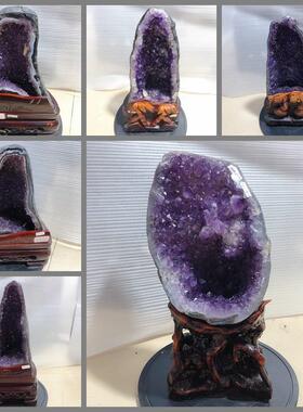 桌面装饰气质创意紫晶洞摆件 紫色复古风装饰用八方摆件