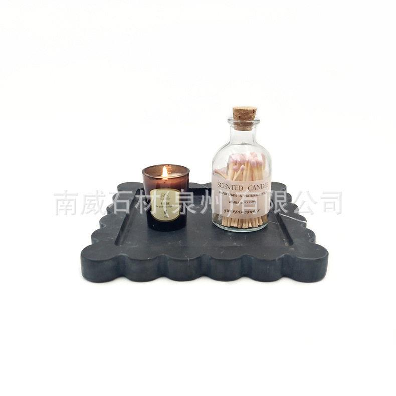 现天然大理石托盘花瓣边置物盘首饰收纳盘甜品盘蜡烛托展示盘