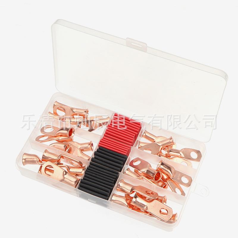 60pcs美规铜鼻子盒装 30pcs铜鼻子接线端子+热缩管G管3:1黑红色