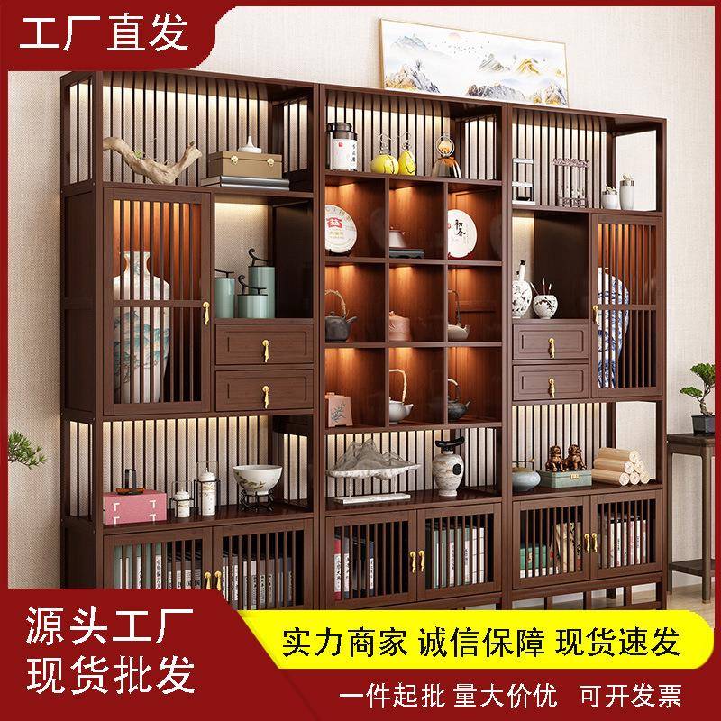 新中式博古架茶架展示架实木茶室隔断多宝阁茶具茶叶茶柜置物架子