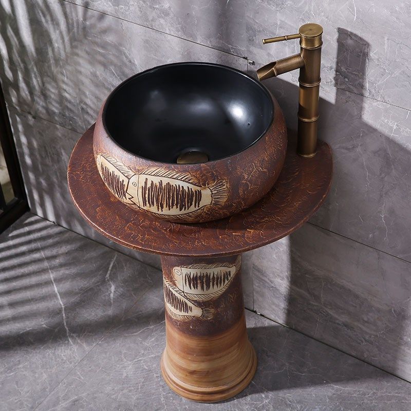 柱盆立式落地式洗脸盆单盆复古一体式阳台洗手台盆院子洗手池室外,家装主材,立柱盆,淘宝优惠券,粉丝福利购,淘宝优惠卷