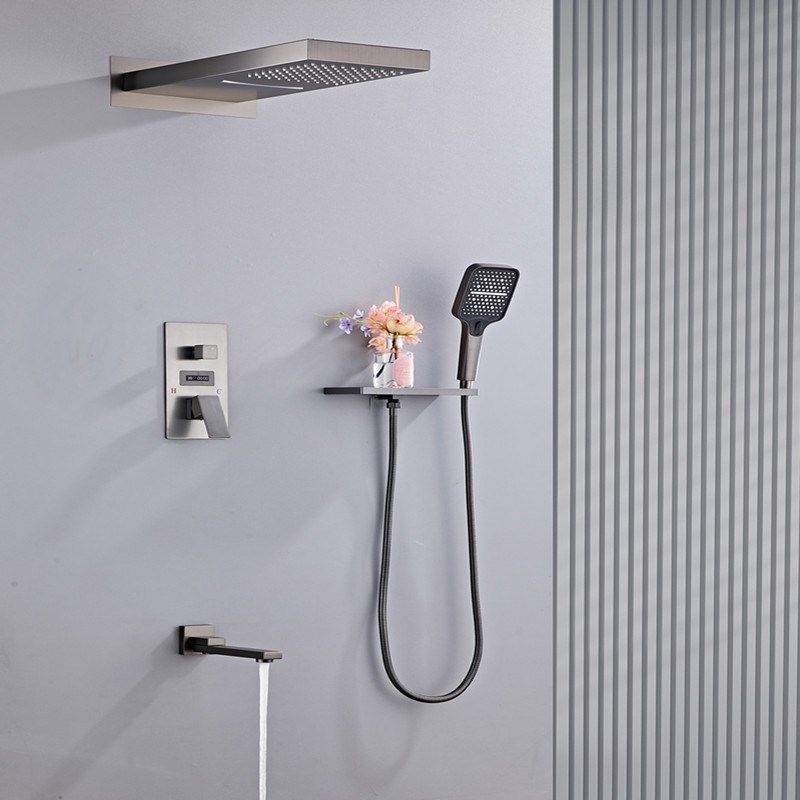 正品暗装花洒套装枪灰色热熔一体入墙嵌入式隐藏内嵌式预埋方淋浴,家装主材,恒温花洒套装,淘宝优惠券,粉丝福利购,淘宝优惠卷
