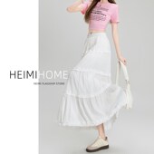 白色A字半身裙女夏季 薄款 小个子雪纺伞裙高腰木耳边百褶蛋糕裙潮
