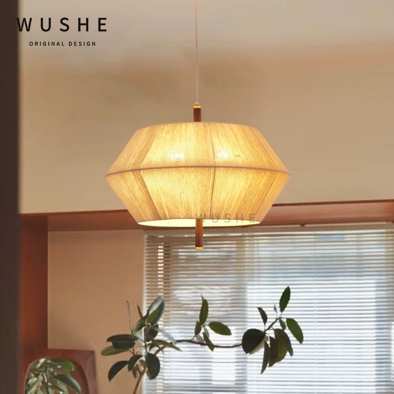 侘寂风复古编织布艺卧室吊灯日式客厅中古实木禅意餐厅灯具,家装灯饰光源,卧室/书房吊灯,淘宝优惠券,粉丝福利购,淘宝优惠卷