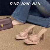 复古方头露趾凉鞋 气质鞋 新款 细跟凉拖鞋 子防水台高跟鞋 女2025夏季