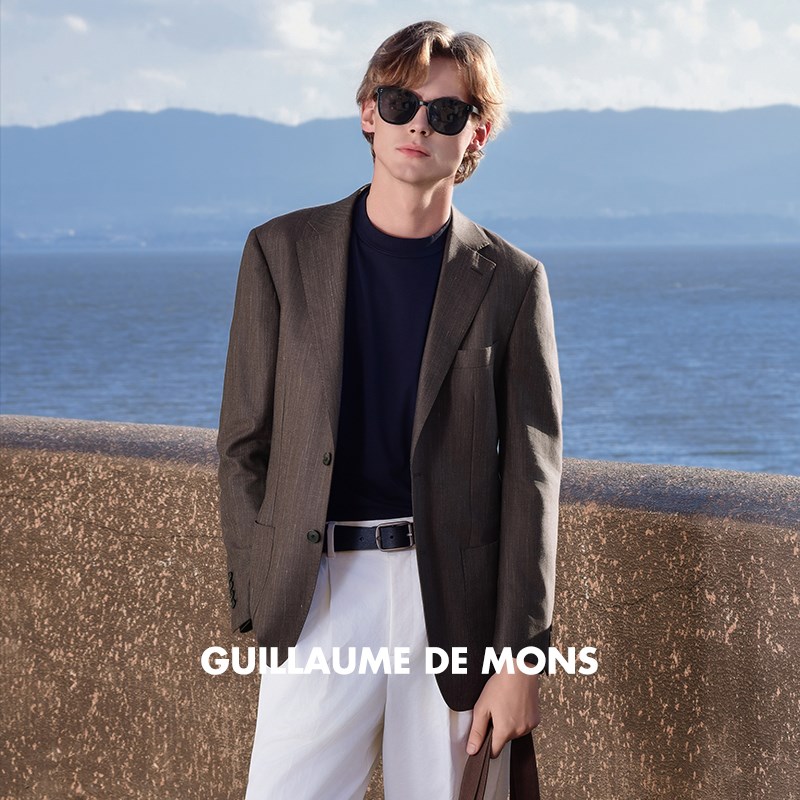 【透气亚麻】 薄款西服男25春夏季休闲商务咖色单西男士西装外套