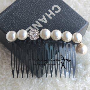 韩国发饰品珍珠水钻发梳插梳刘海梳小号密齿发插女士发卡顶夹头饰