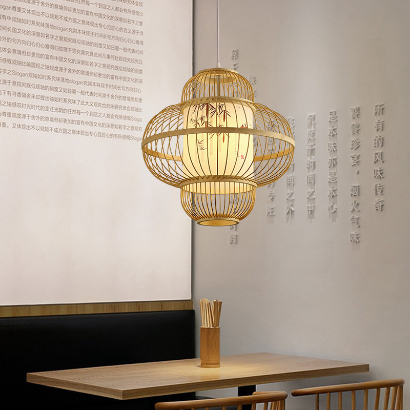 竹编禅意吊灯个性中式卧室茶室吧台阳台餐桌灯日式民宿火锅店灯具,家装灯饰光源,餐厅吊灯,淘宝优惠券,粉丝福利购,淘宝优惠卷