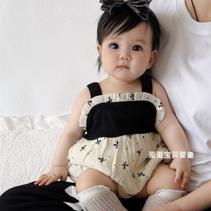 婴儿衣服夏季超萌女宝宝吊带连体包屁哈衣夏日可爱薄款小月龄夏装