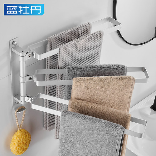 卫生间毛巾架免打孔壁挂太空铝浴室旋转活动毛巾杆挂架浴巾置物架