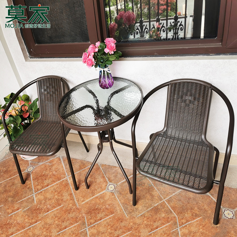 莫家阳台桌椅三件套休闲小茶几z藤椅露台小户型下午茶桌椅一桌二