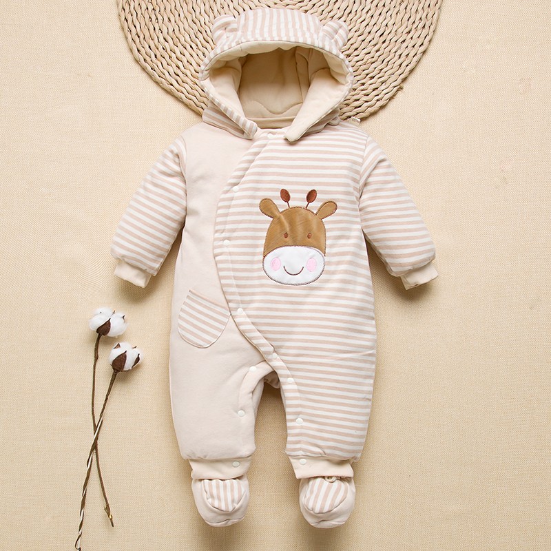 婴儿连体衣秋冬季加厚男女宝宝外出服棉衣新生儿彩棉夹棉保暖哈衣