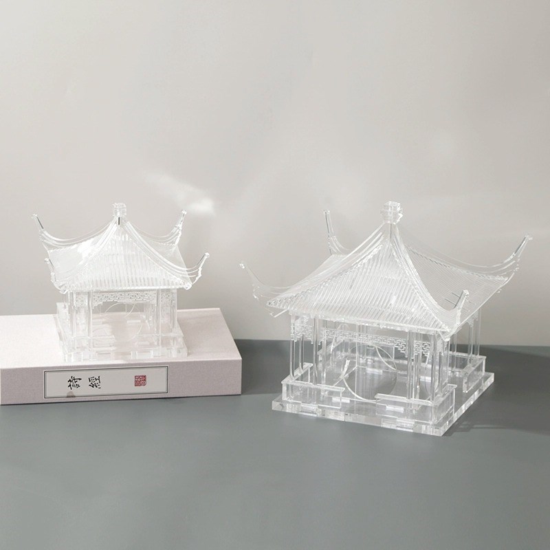 新中式亚克力透明阁楼古建筑艺术高级雕塑软装饰品大房子模型摆件
