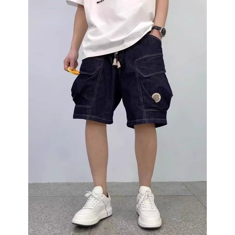 超大码300斤薄款宽松抽绳牛仔短裤男女夏季青少年休闲工装五分裤2