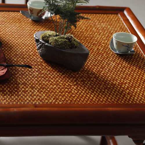 明式小茶几丨手工原竹筇竹方桌五件套中式泡茶桌仿古小方几小茶桌