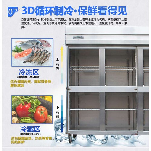 六门冰箱商用厨房冰柜大容量饭店6四开门立式冷藏冷冻一体展示柜