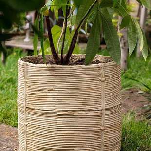 仿藤编花盆花篮水泥花器特大绿植盆器装饰套盆阳台花园