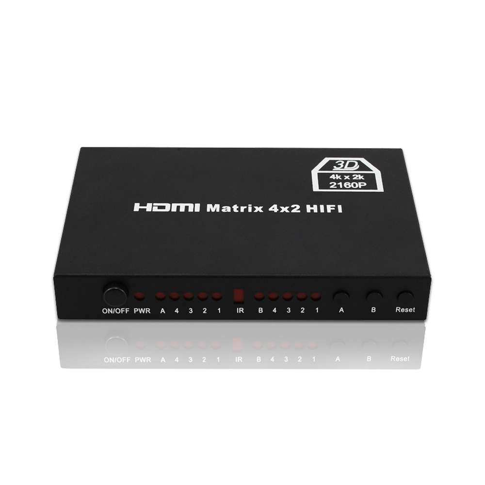 HDMI矩阵四进二出4X2matrix迷你铁壳4K切换分配器音频分离回传器