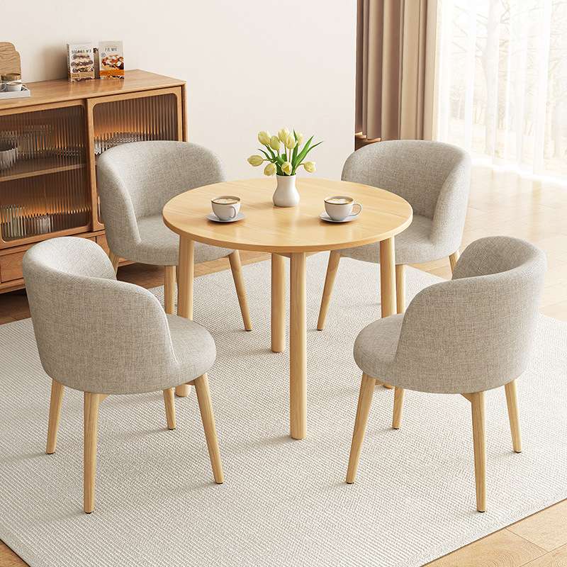 原木风简约接待洽谈桌椅组合小圆桌实木会客休息区办公室休闲桌椅