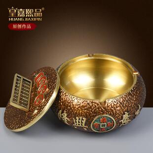 全铜聚宝盆带盖创意中式家用客厅玄关装饰摆设办公室桌面铜缸艺品