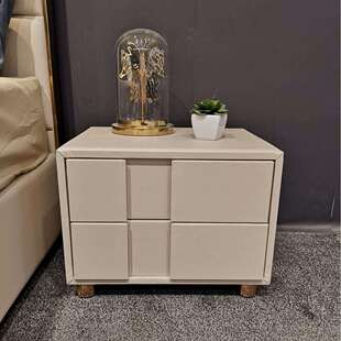 意式简约床头柜皮质白色配床边小型全实木卧室轻奢现代储物收纳柜