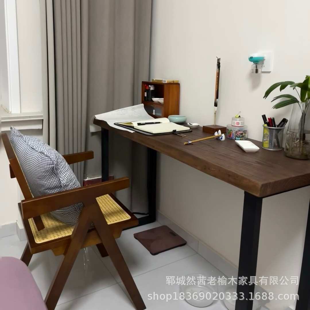 中式老榆木茶桌儿童房写字桌椅实木老门板办公桌禅意待客茶台餐桌