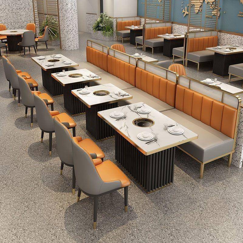 简约岩板火锅桌餐饮店靠墙沙发西餐厅卡座火锅店烤肉店餐桌椅组合