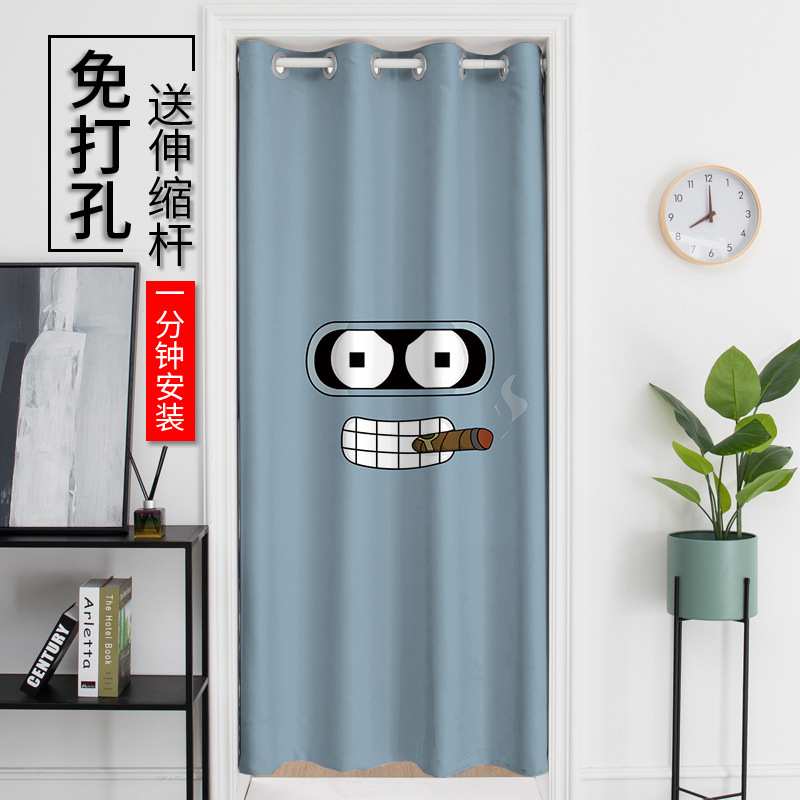 可爱卡通动漫笑脸免打孔简易门帘房间厨房试衣间创意隔断遮挡帘子