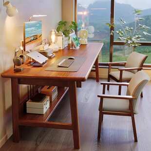 长条书桌靠墙窄桌子长方形办公桌双人桌子家用电脑桌实木腿工作台