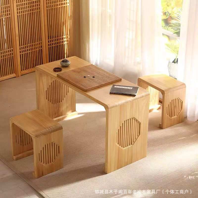 中式榆木书法桌子实木国学桌学生培训班课桌椅书画桌茶艺桌围棋桌