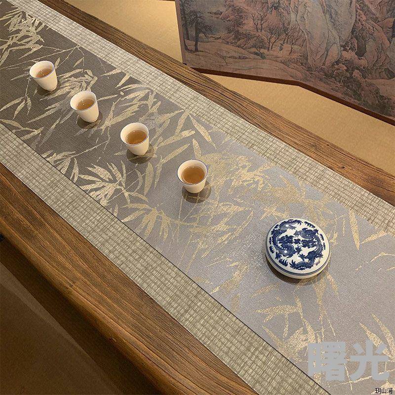 日式茶席织锦提花双面复古禅意防水棉麻布桌旗新中式茶台茶桌垫