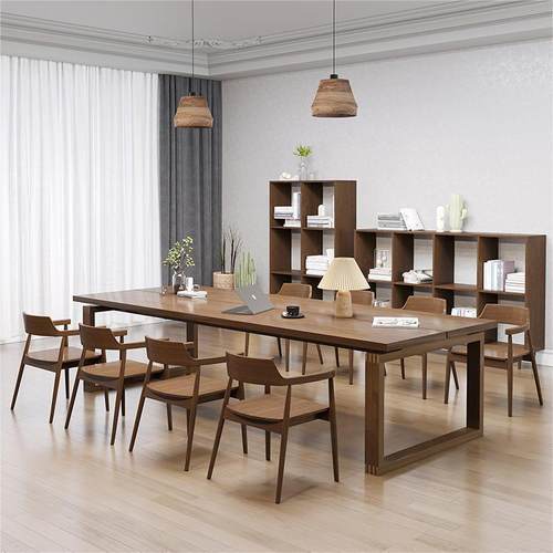 北欧实木大书桌家用客厅多人实木桌椅图书馆会议室多人办公书桌椅