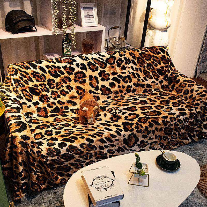 个性豹纹沙发巾全盖毯冬季毛毯垫沙发罩扶手巾披肩毯美式贵妃椅套