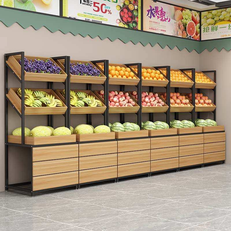 货架水果架子超市水果展示货架蔬菜架子钢木架水果店中岛柜子