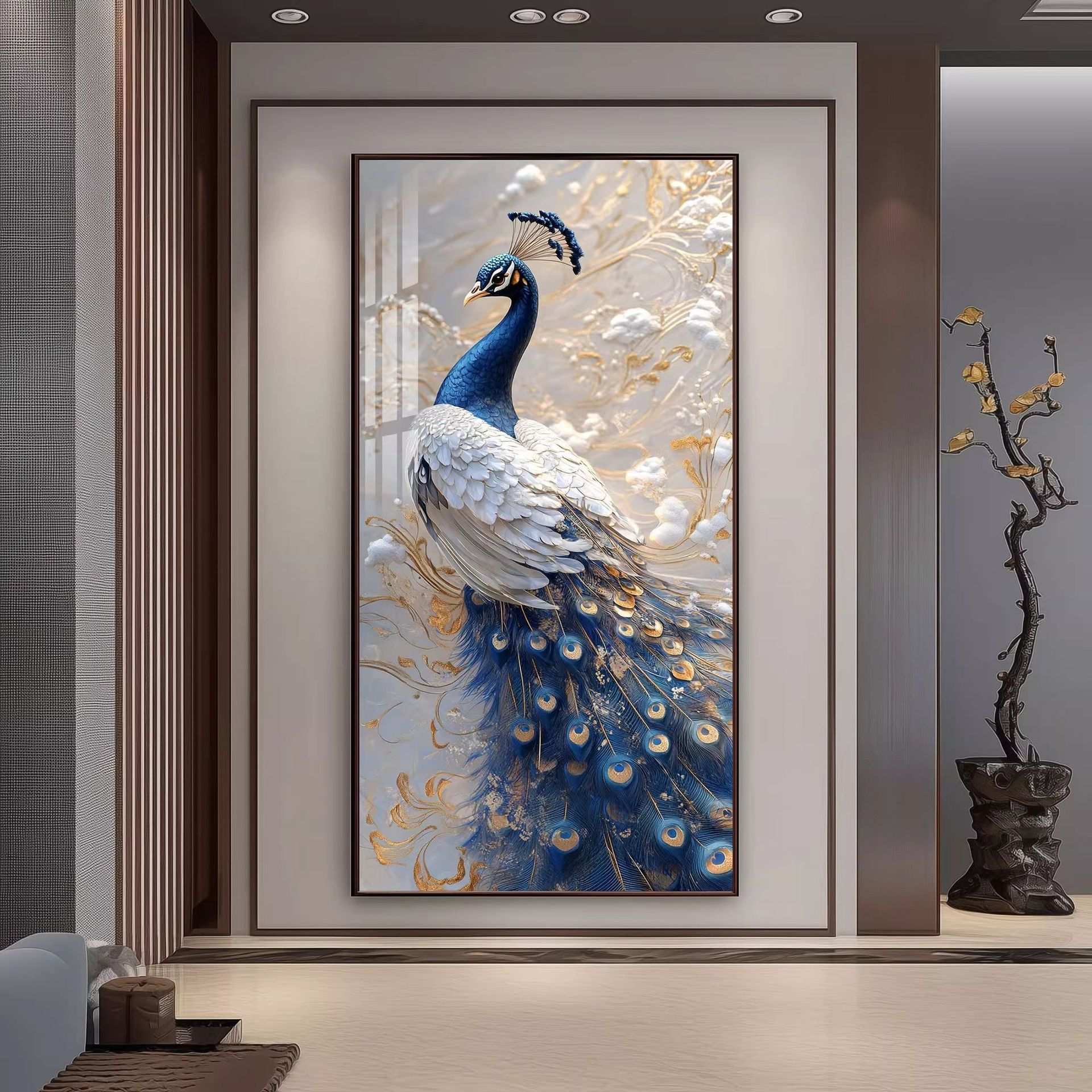 美式玄关画孔雀装饰画高档大气客厅挂画高级感寓意好入户正对墙画